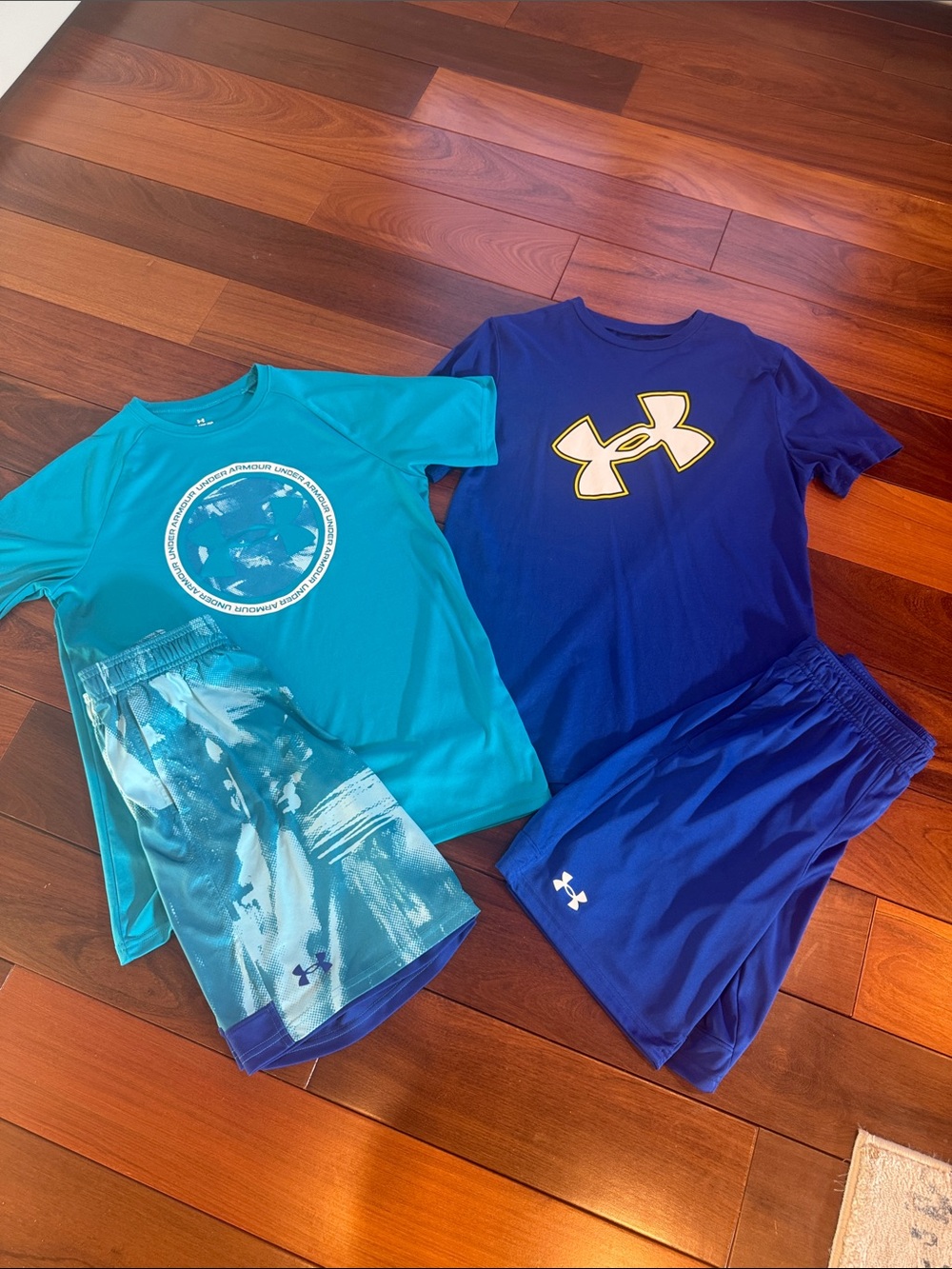 Under Armour Boys Blue and Teal Athletic Shirt and Shorts Sets